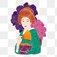 Vintage Japanese woman png, lifestyle sticker, transparent background