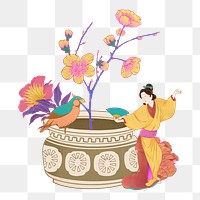 Japanese woman png traditional dance sticker, transparent background