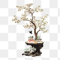 Vintage bonsai png Japanese ukiyo-e sticker, transparent background