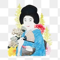 Vintage Japanese woman png, lifestyle sticker, transparent background