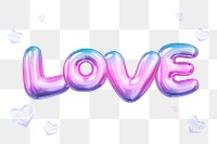 Love png 3D word sticker, gradient balloon in pink, transparent background