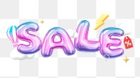 3D sale png word sticker, gradient balloon in pink, transparent background