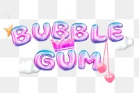 Bubble gum png 3D word sticker, gradient balloon in pink, transparent background