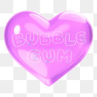 Bubble gum png 3D word sticker, heart balloon design