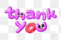 Thank you png 3D word sticker, purple balloon texture
