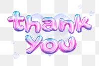 Thank you png 3D word sticker, gradient balloon in pink, transparent background