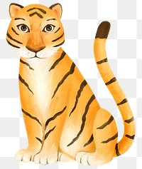 Tiger png sticker, cute animal illustration, transparent background