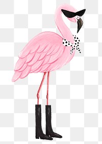 Cool flamingo png sticker, cute animal illustration, transparent background