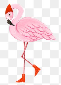 Christmas flamingo png sticker, cute animal illustration, transparent background