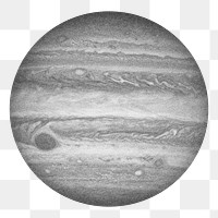 Jupiter planet png sticker, galaxy grayscale collage element, transparent background