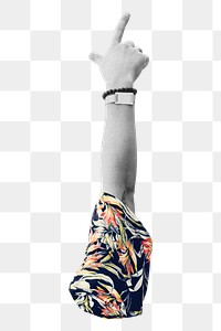 Hand pointing up png sticker, body gesture photo, transparent background