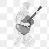 Man playing guitar png sticker, paper texture, transparent background