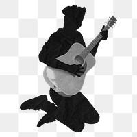 Man playing guitar png sticker, silhouette, transparent background