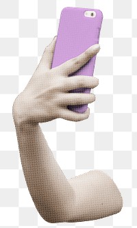 Hand holding phone png sticker, taking selfies, transparent background