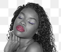 Beautiful African-American png sticker, woman with pink lips, transparent background