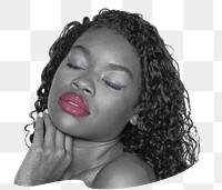 Beautiful African-American png sticker, woman with pink lips, transparent background