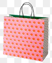 Pink shopping bag png sticker, dot pattern design, transparent background