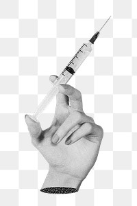 Hand holding syringe png sticker, medical image, transparent background