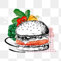 Vintage hamburger png sticker, fast food remix, transparent background