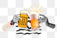 Hands cheering png beer glasses sticker, celebration remix, transparent background