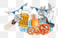 Oktoberfest celebration png sticker, hands cheering beer remix, transparent background