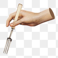 Hand holding bbq fork png sticker, transparent background