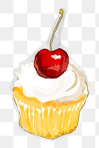 Cherry cupcake png sticker, cute dessert illustration, transparent background