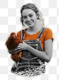 Woman holding chicken png sticker, farming, agriculture photo, transparent background