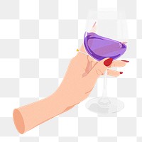 Woman holding png wine glass sticker, transparent background