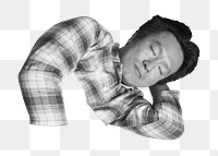 Asian man sleeping png sticker, transparent background