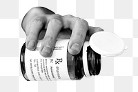 Png hand pouring medicine from bottle sticker, transparent background