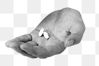 Medicine tablets png patient's hand sticker, transparent background