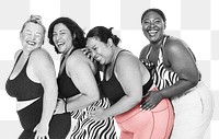 Happy plus-size women png sticker, body positivity photo, transparent background