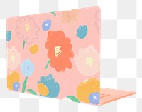 Floral laptop png sticker, cute digital device, transparent background