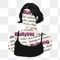 Cyber bullying png sticker, woman newspaper collage, transparent background