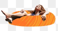 Woman sunbathing png swimming ring sticker, transparent background