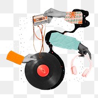 Retro vinyl record png sticker, cassette tape, music remix, transparent background