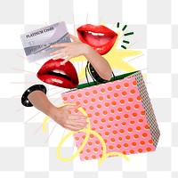 Png shopaholic women's lips sticker, remix, transparent background