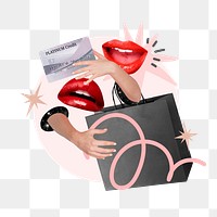 Png shopaholic women's lips sticker, remix, transparent background