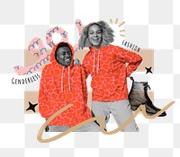 Happy couple png matching hoodies sticker, fashion remix, transparent background