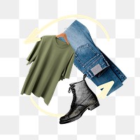 Sustainable fashion png sticker, recycling clothes remix, transparent background