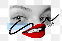 Women's beauty png sticker, red lips mixed media, transparent background