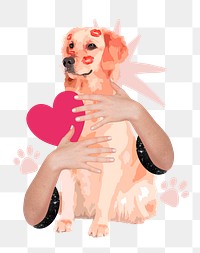 Dog lover png sticker, hands hugging animal remix, transparent background