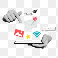 Social media png sticker, mobile phone remix, transparent background