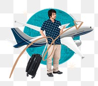 Man dragging luggage png sticker, holiday travel remix, transparent background