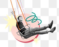 Carefree man  png sticker, on swing remix, transparent background