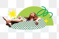 Woman sunbathing png sticker, Summer holiday remix, transparent background