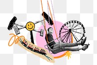 Man on swing png sticker, amusement park remix, transparent background