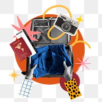 Travel luggage packing png sticker, creative remix, transparent background