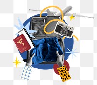 Travel luggage packing png sticker, creative remix, transparent background